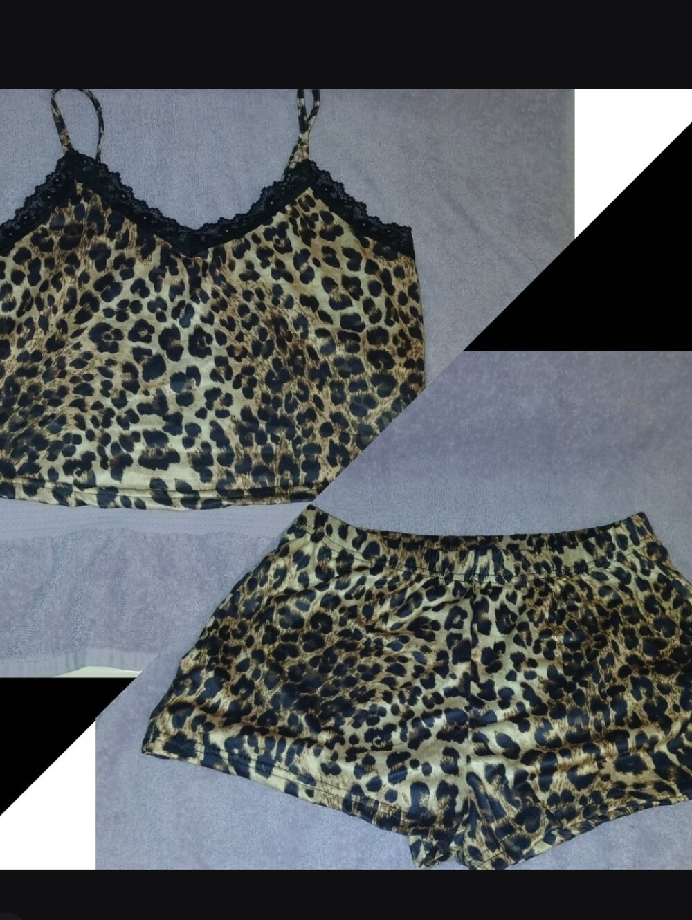 NWOT Leopard Print Shein Lace Trim Tank Top And Shorts Sleep Set